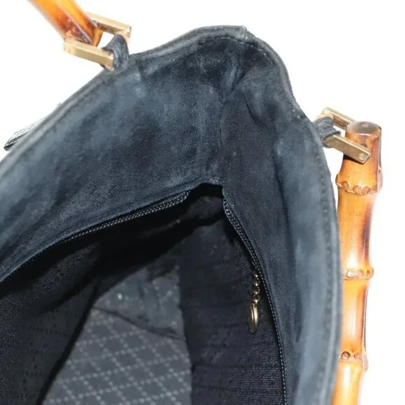 GUCCI Bamboo Hand Bag Suede 2way Black